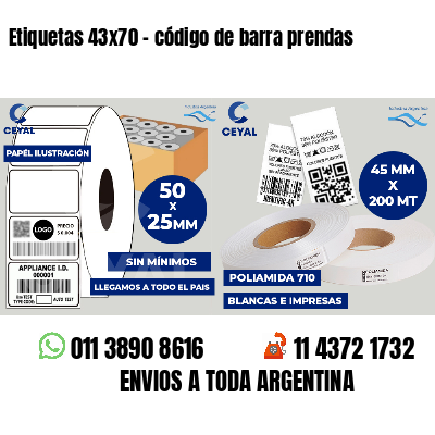 Etiquetas 43x70 - código de barra prendas