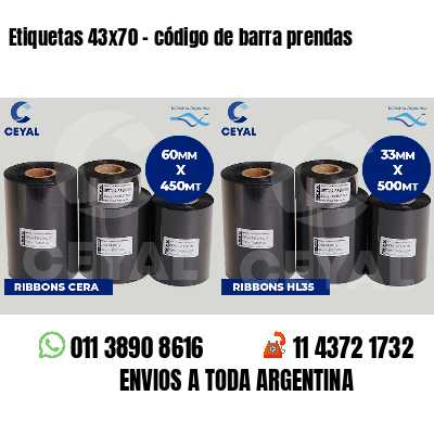 Etiquetas 43x70 - código de barra prendas