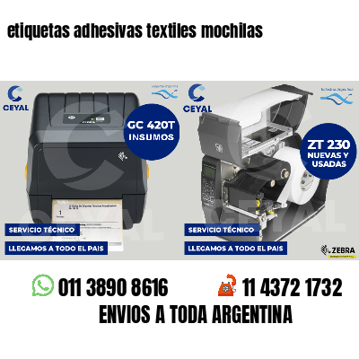 etiquetas adhesivas textiles mochilas
