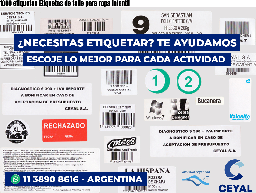 1000 etiquetas Etiquetas de talle para ropa infantil