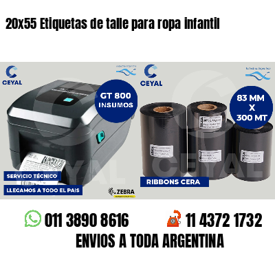 20x55 Etiquetas de talle para ropa infantil