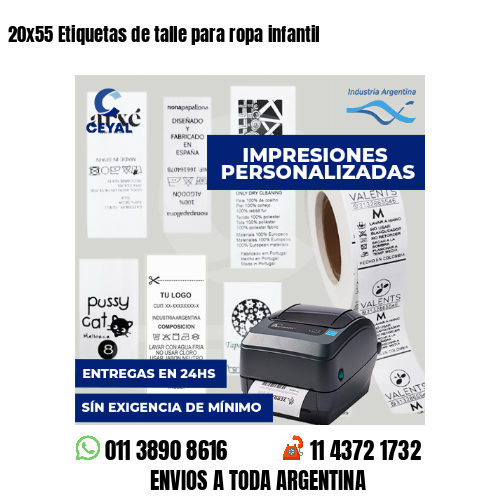 20x55 Etiquetas de talle para ropa infantil