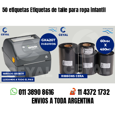 50 etiquetas Etiquetas de talle para ropa infantil