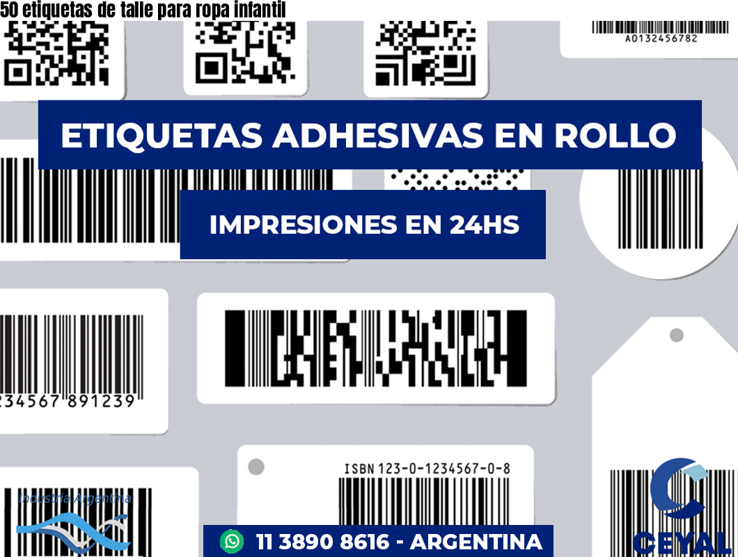 50 etiquetas de talle para ropa infantil