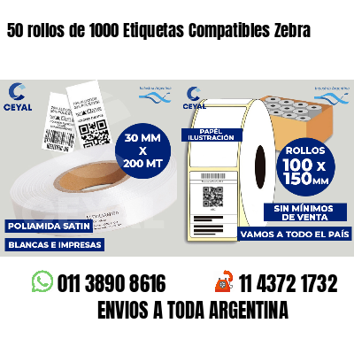 50 rollos de 1000 Etiquetas Compatibles Zebra 