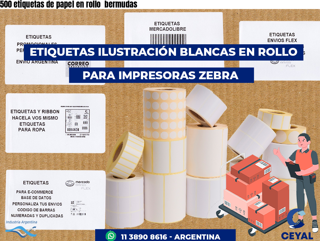 500 etiquetas de papel en rollo  bermudas