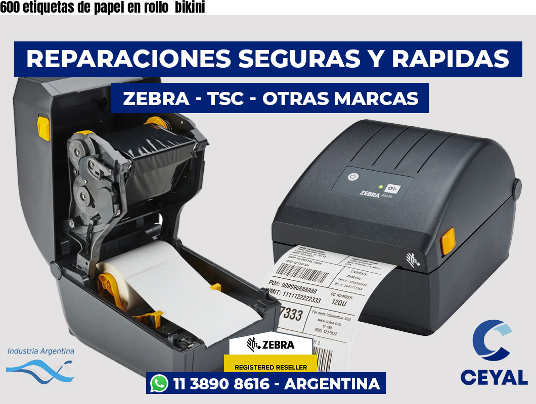 600 etiquetas de papel en rollo  bikini