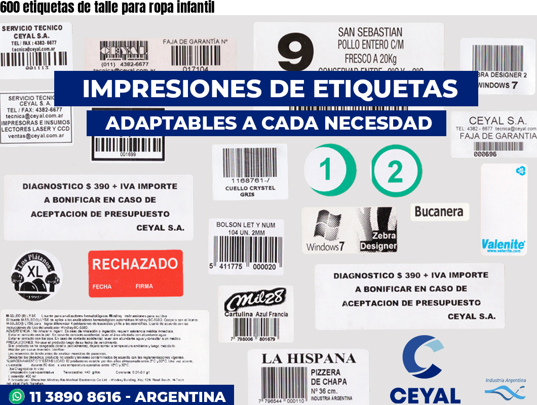 600 etiquetas de talle para ropa infantil