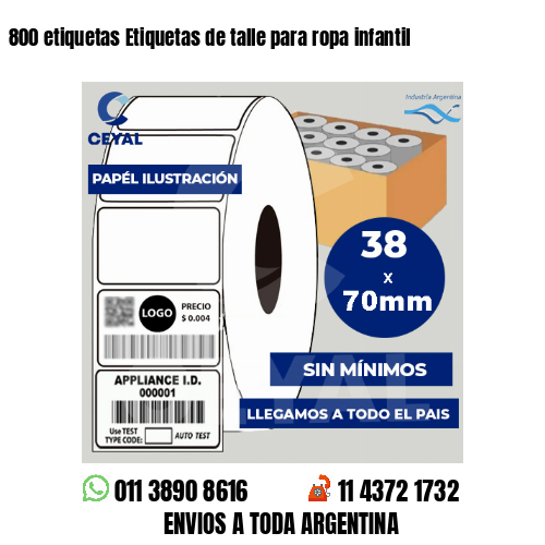 800 etiquetas Etiquetas de talle para ropa infantil