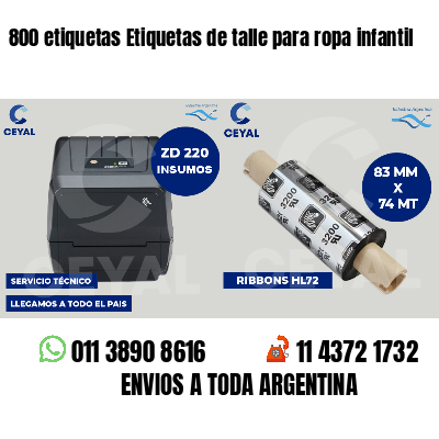 800 etiquetas Etiquetas de talle para ropa infantil