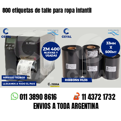 800 etiquetas de talle para ropa infantil