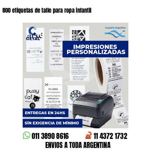 800 etiquetas de talle para ropa infantil