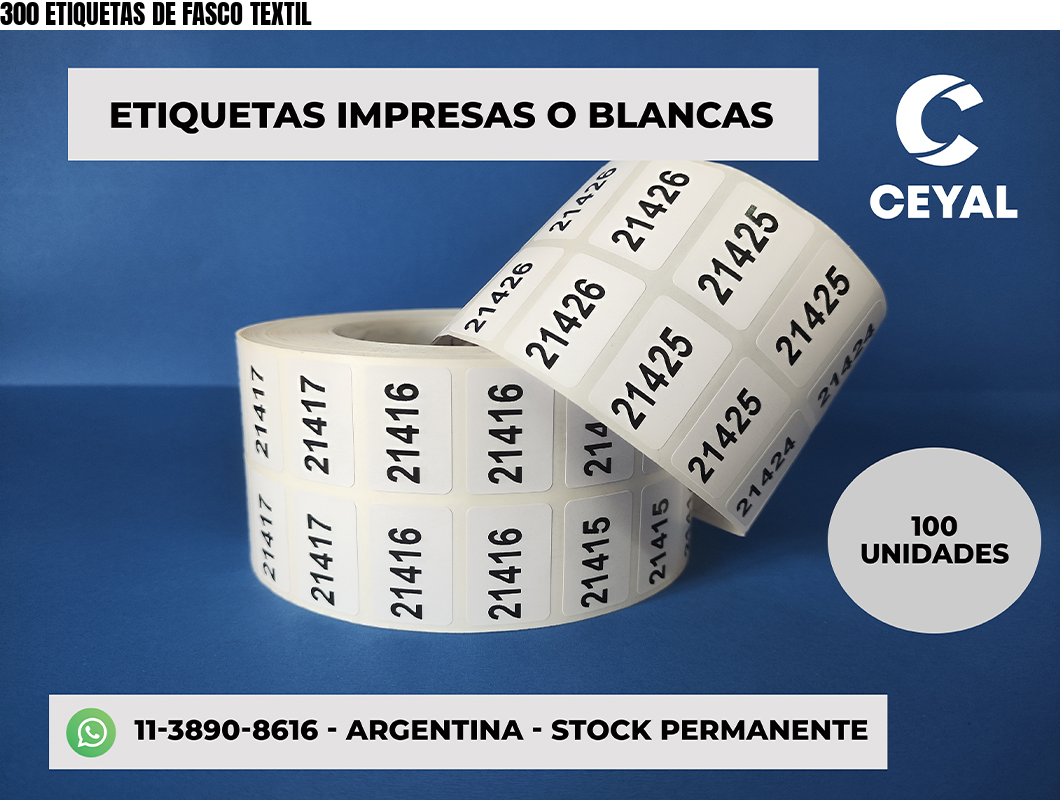 300 ETIQUETAS DE FASCO TEXTIL