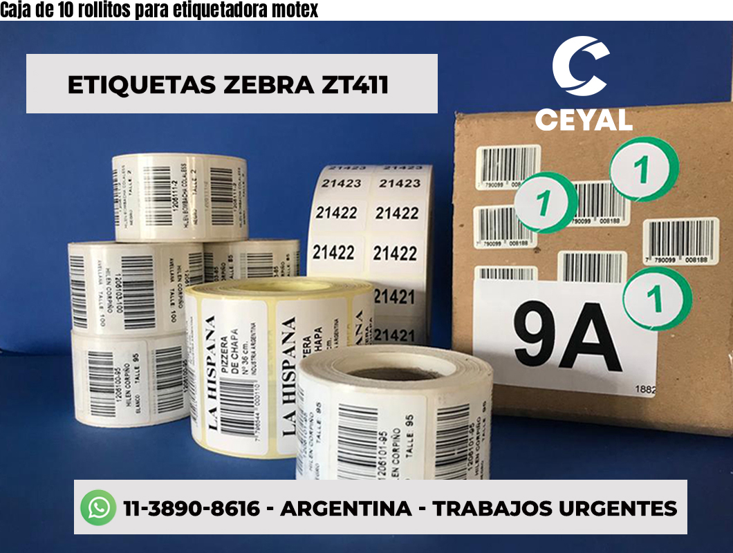 Caja de 10 rollitos para etiquetadora motex