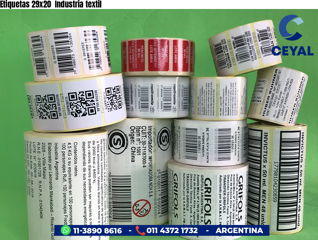 Etiquetas 29x20  Industria textil