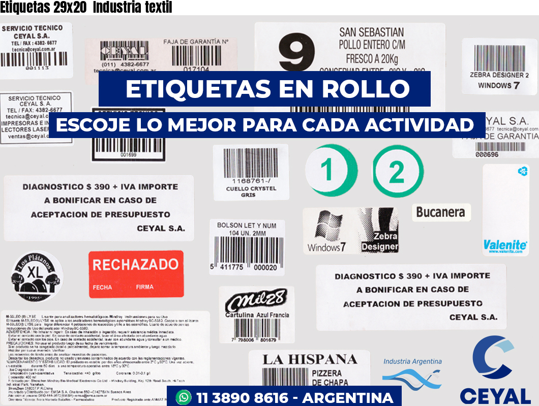 Etiquetas 29x20  Industria textil