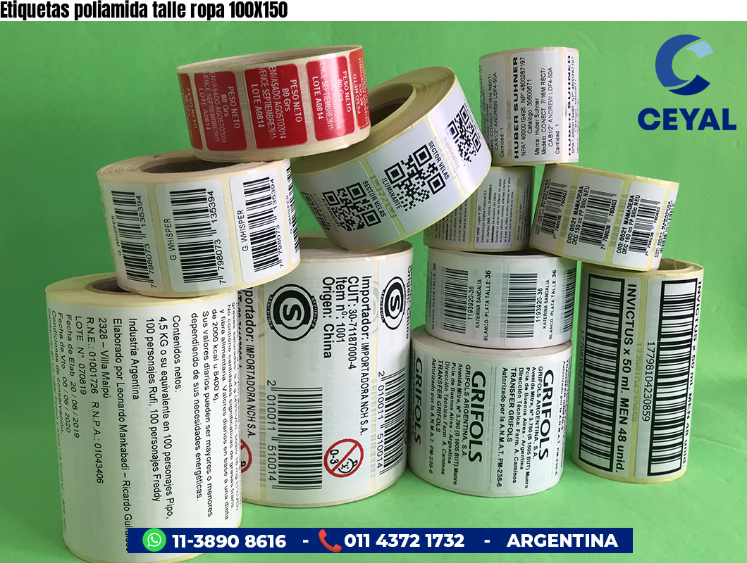 Etiquetas poliamida talle ropa 100X150