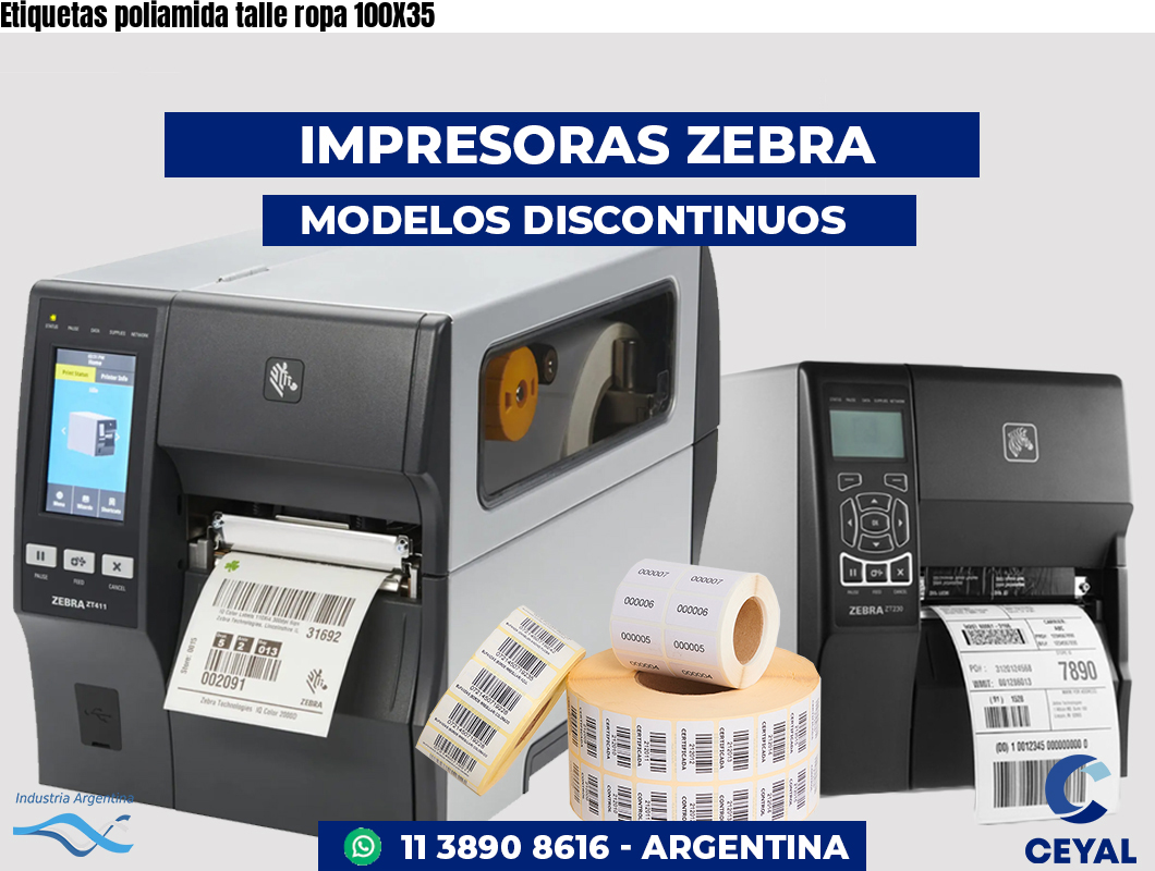 Etiquetas poliamida talle ropa 100X35
