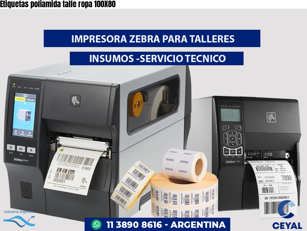 Etiquetas poliamida talle ropa 100X80