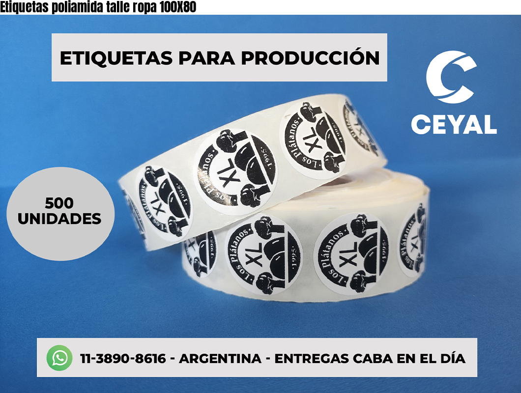 Etiquetas poliamida talle ropa 100X80