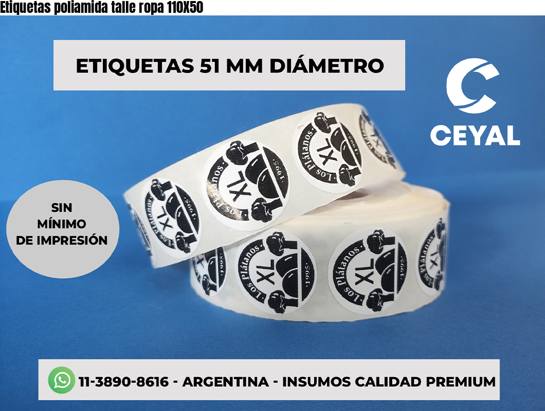 Etiquetas poliamida talle ropa 110X50