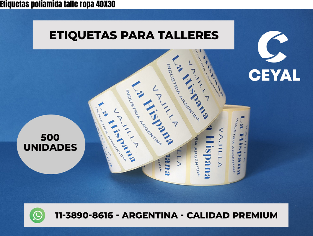 Etiquetas poliamida talle ropa 40X30
