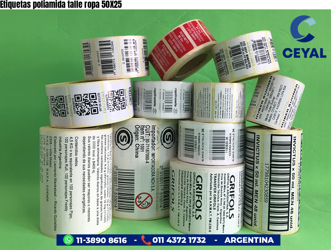Etiquetas poliamida talle ropa 50X25