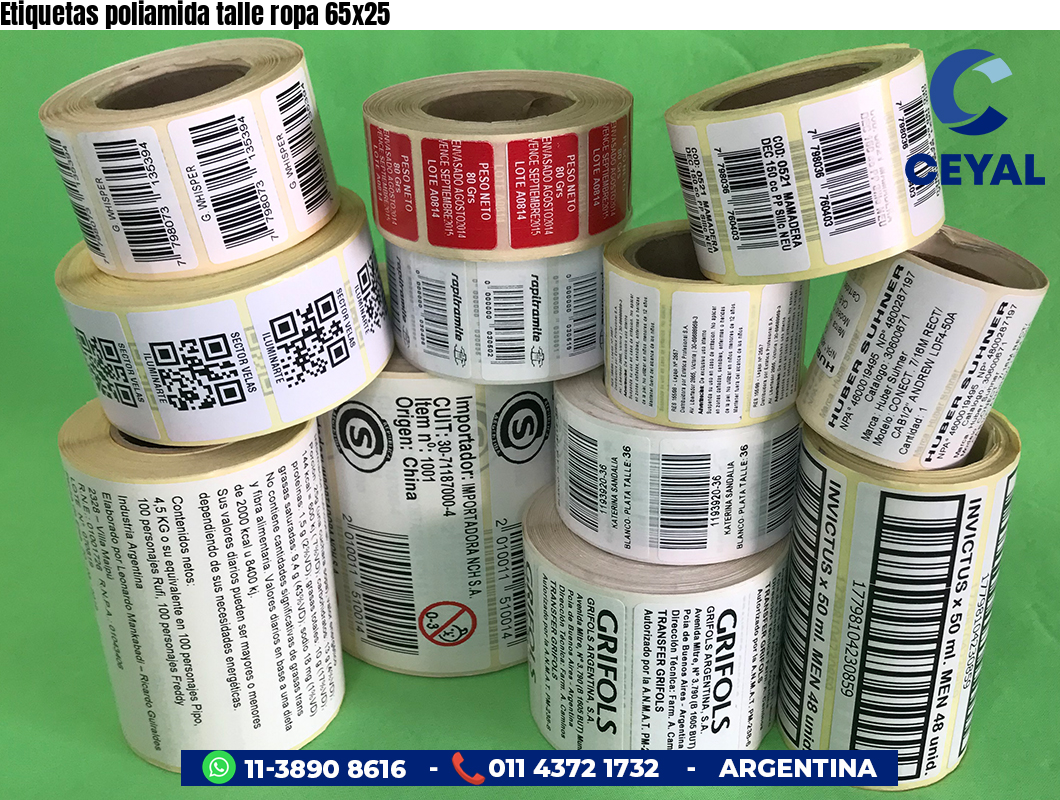 Etiquetas poliamida talle ropa 65x25
