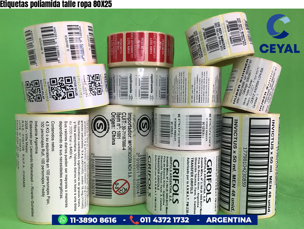 Etiquetas poliamida talle ropa 80X25