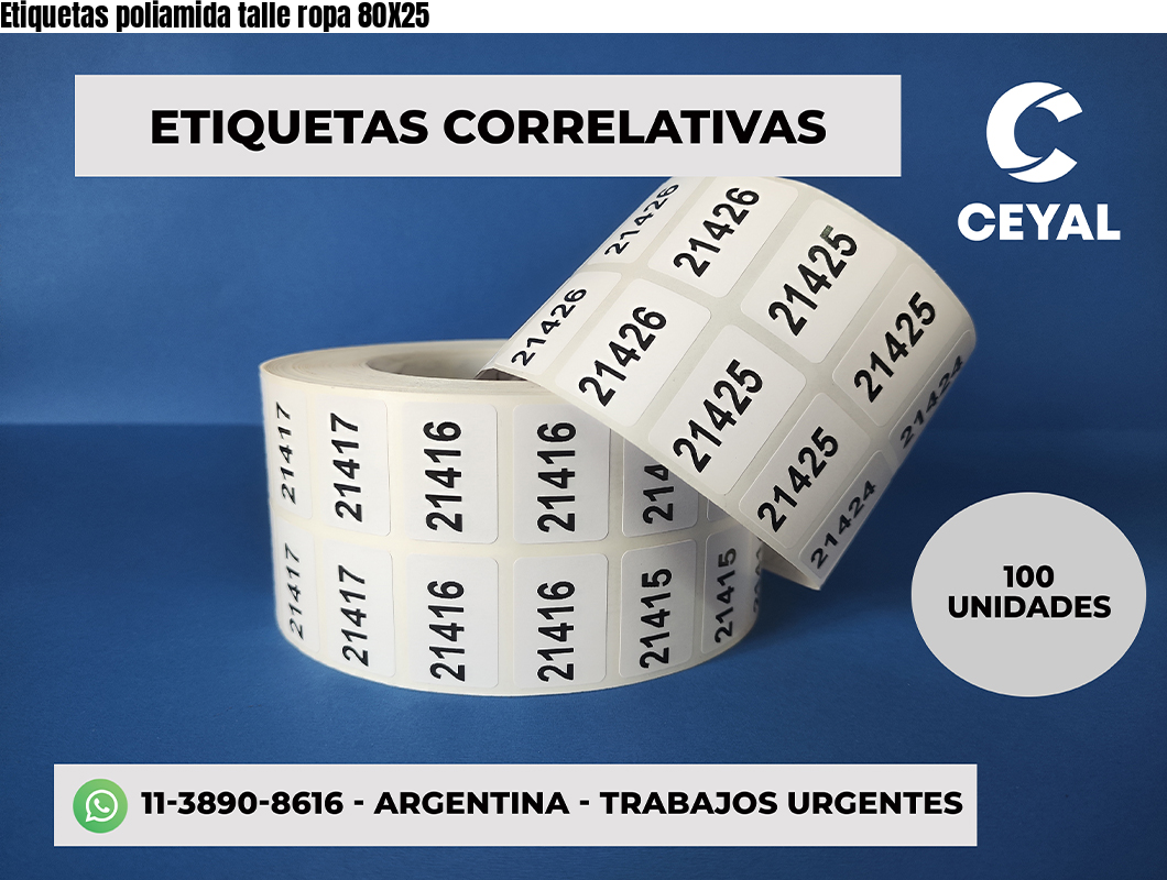 Etiquetas poliamida talle ropa 80X25
