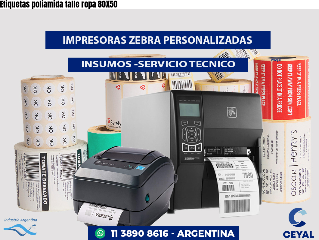 Etiquetas poliamida talle ropa 80X50