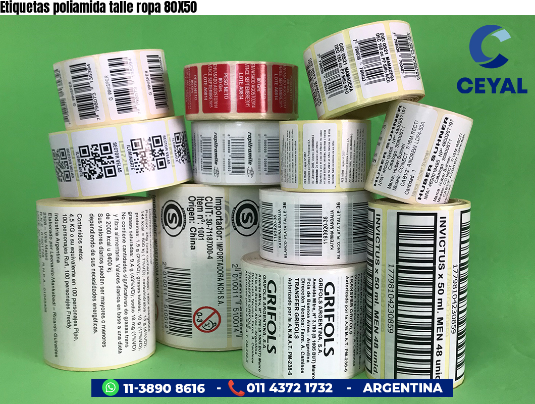 Etiquetas poliamida talle ropa 80X50