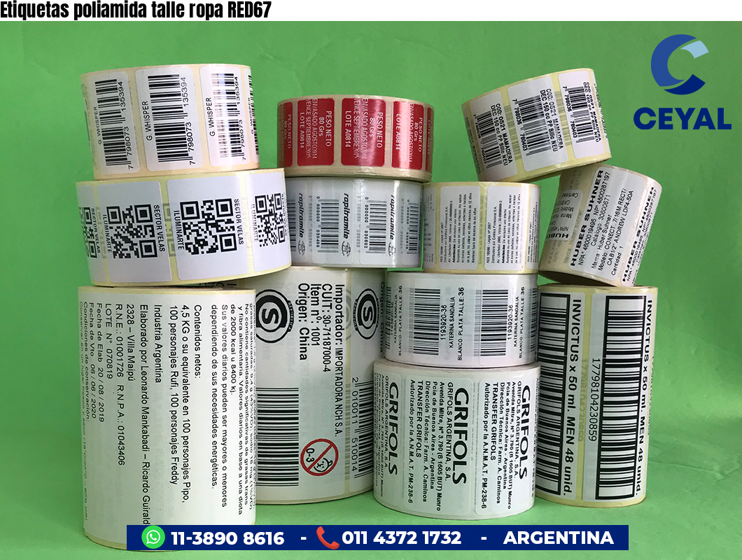 Etiquetas poliamida talle ropa RED67