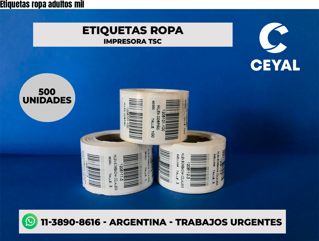 Etiquetas ropa adultos mil