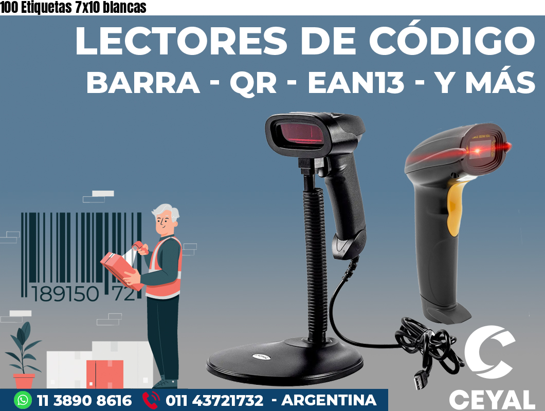100 Etiquetas 7x10 blancas
