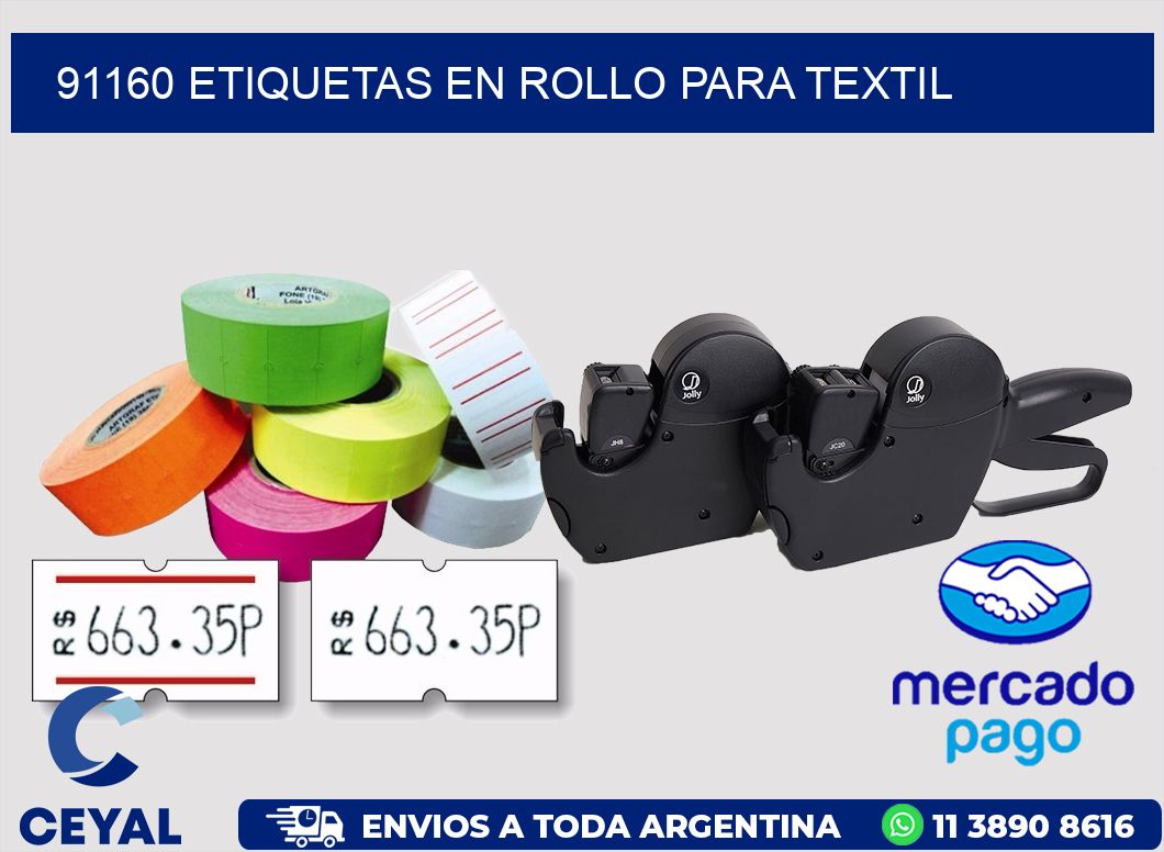 91160 etiquetas en rollo para textil