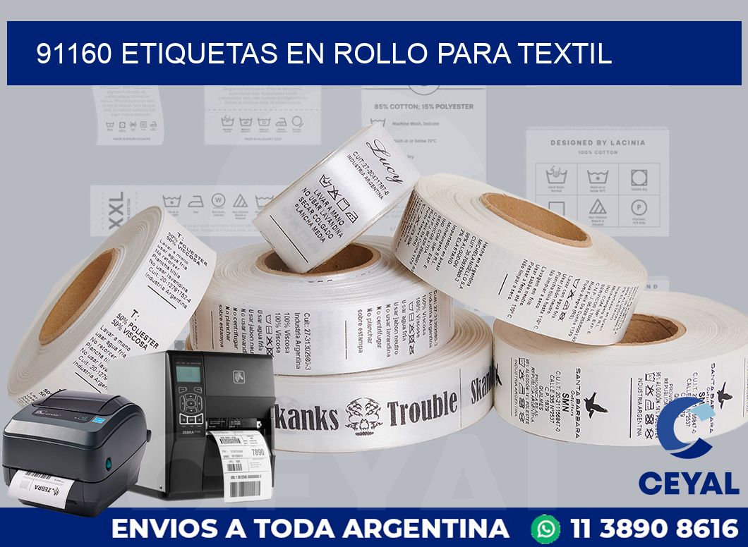 91160 etiquetas en rollo para textil