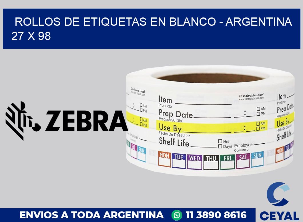 Rollos de etiquetas en blanco - Argentina 27 x 98