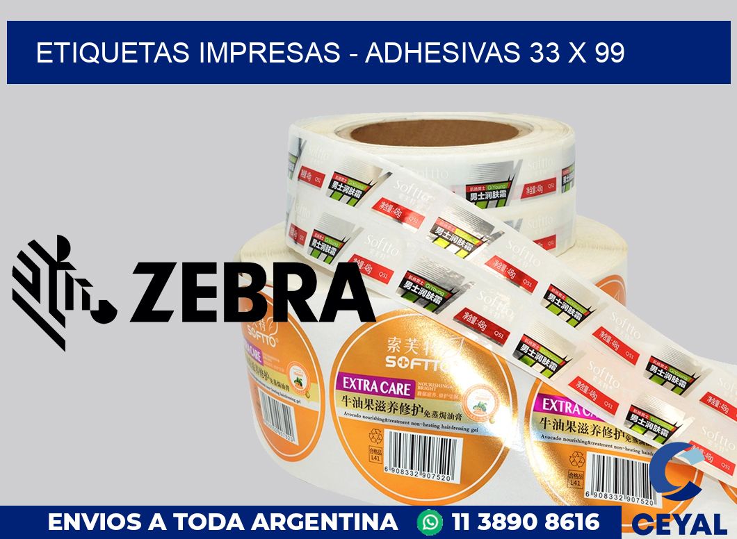 etiquetas impresas - Adhesivas 33 x 99