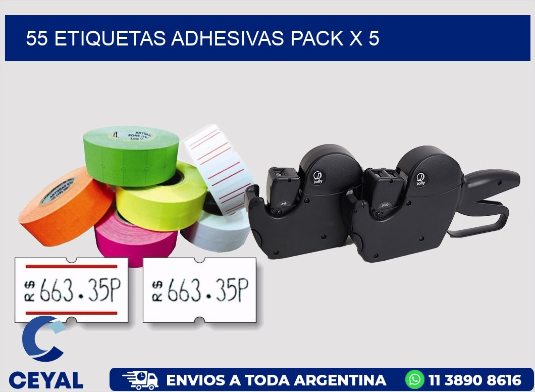 55 ETIQUETAS ADHESIVAS PACK X 5