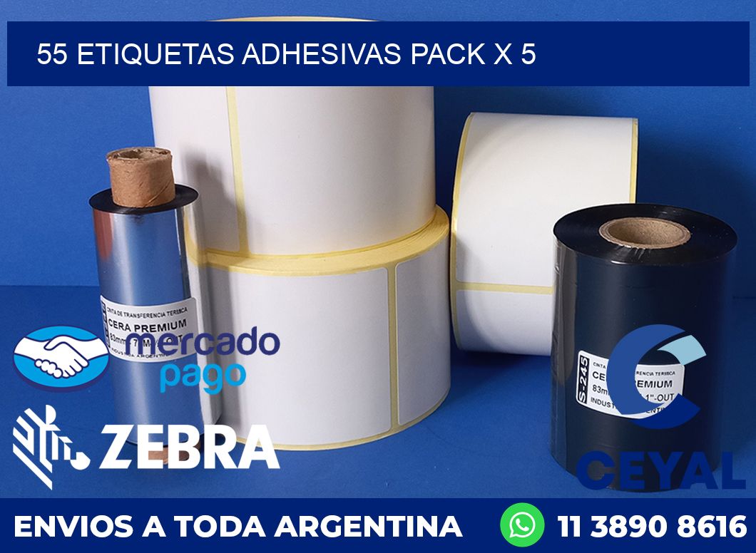 55 ETIQUETAS ADHESIVAS PACK X 5