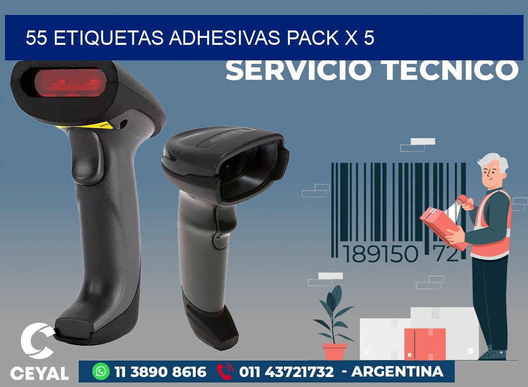 55 ETIQUETAS ADHESIVAS PACK X 5