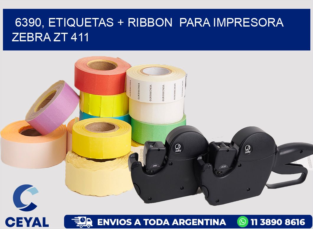 6390, etiquetas + ribbon  para impresora zebra ZT 411