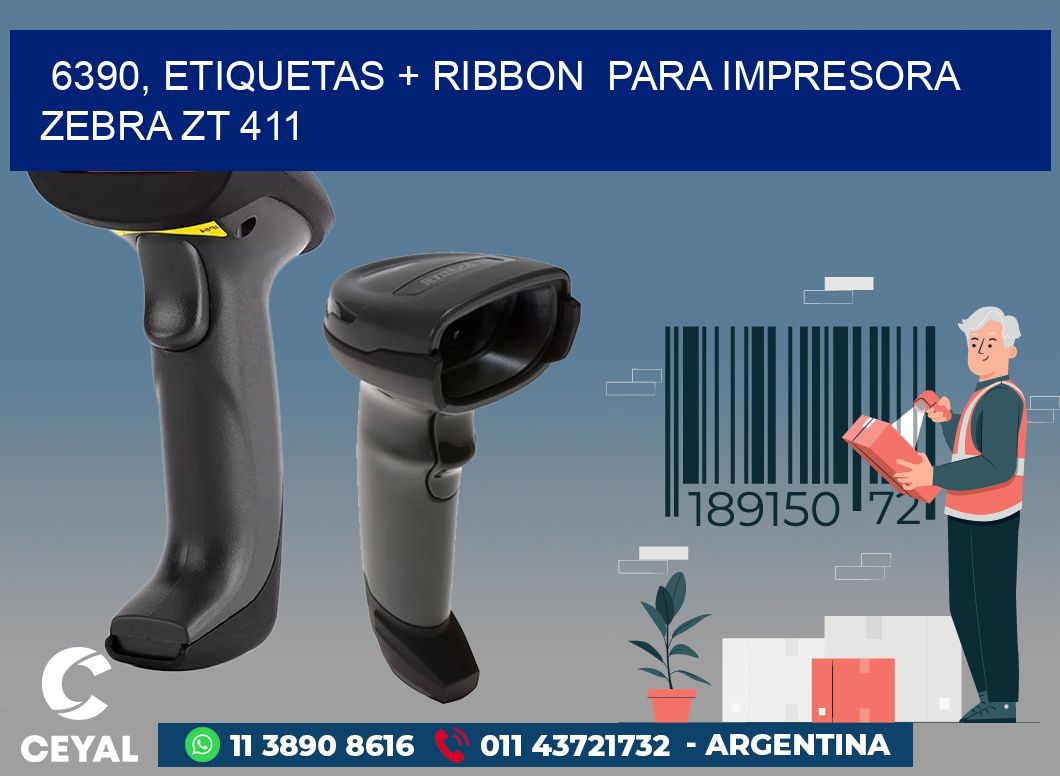 6390, etiquetas + ribbon  para impresora zebra ZT 411