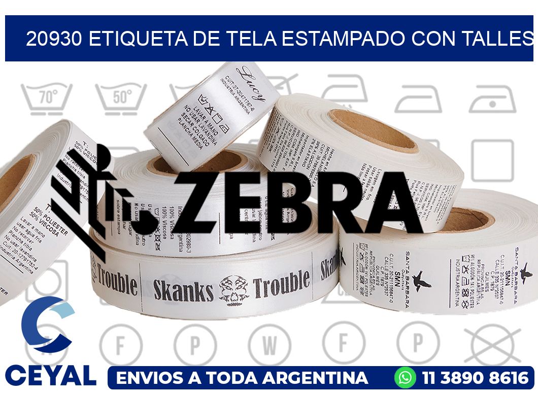 20930 ETIQUETA DE TELA ESTAMPADO CON TALLES