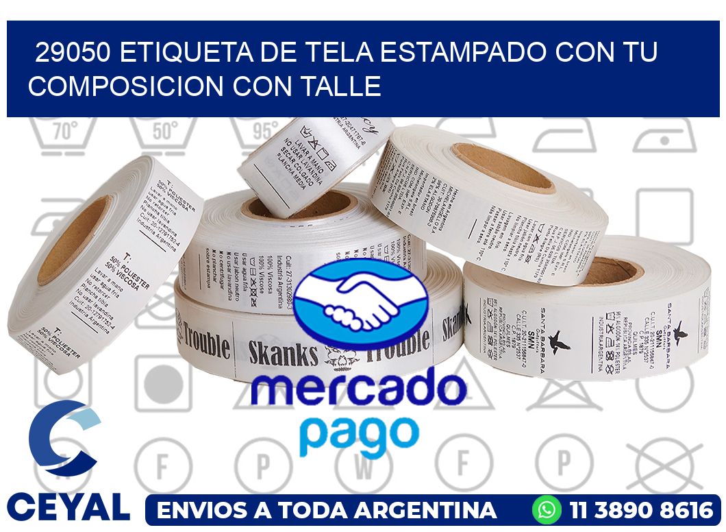 29050 ETIQUETA DE TELA ESTAMPADO CON TU COMPOSICION CON TALLE