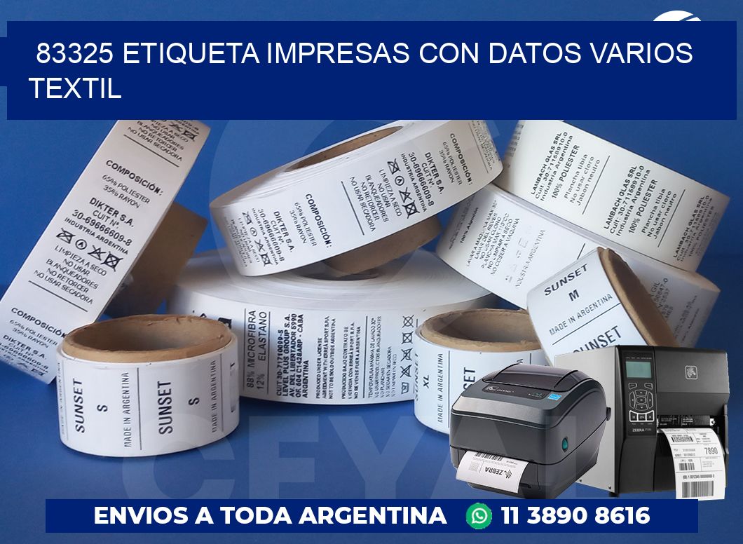 83325 ETIQUETA IMPRESAS CON DATOS VARIOS TEXTIL