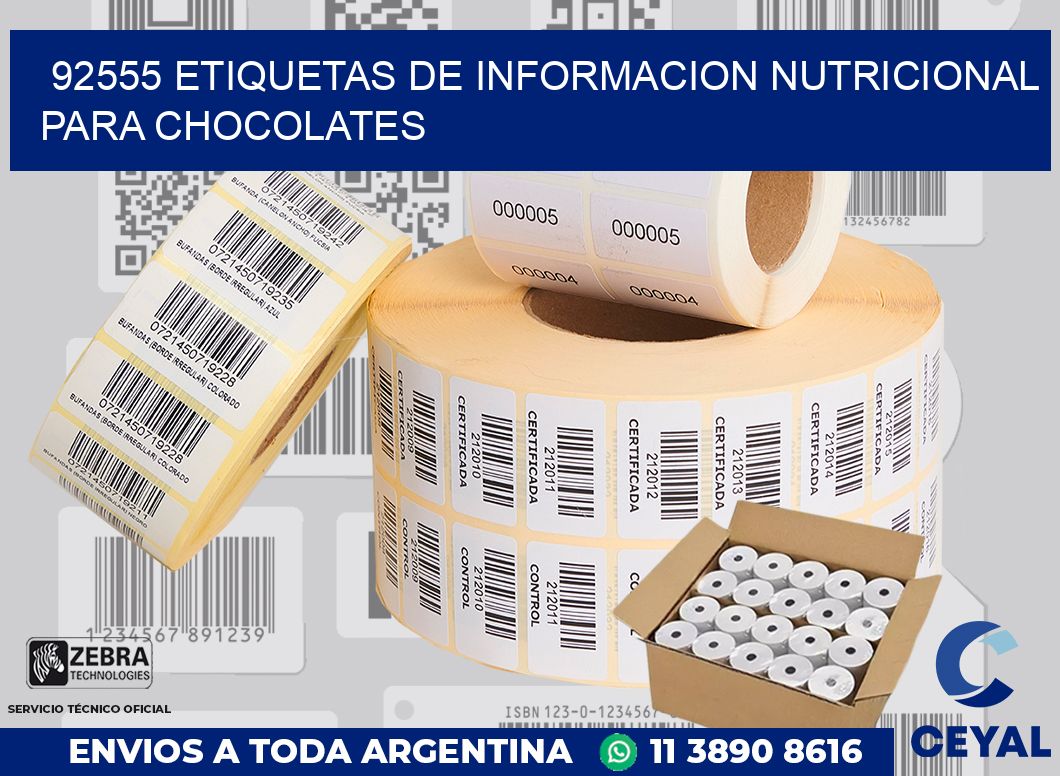 92555 ETIQUETAS DE INFORMACION NUTRICIONAL PARA CHOCOLATES