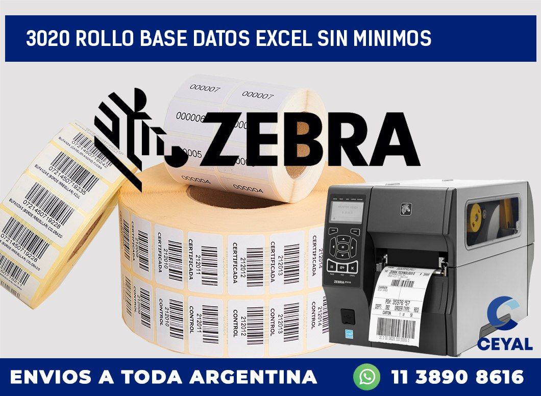 3020 rollo base datos excel sin minimos