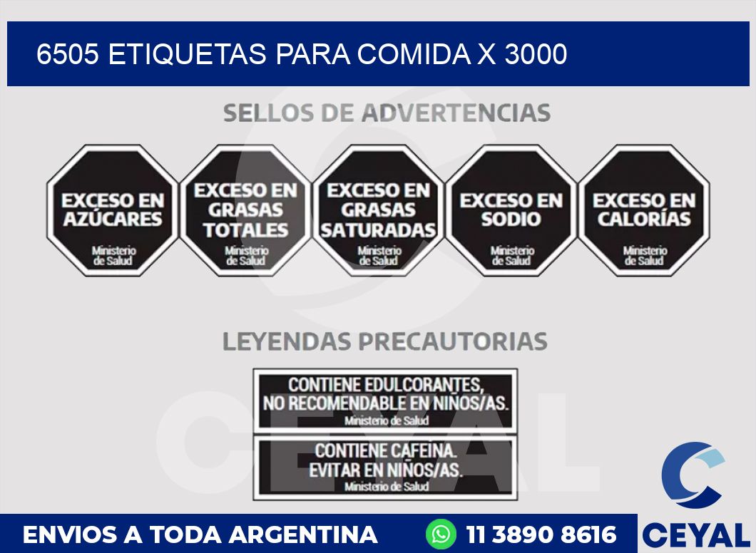6505 ETIQUETAS PARA COMIDA x 3000